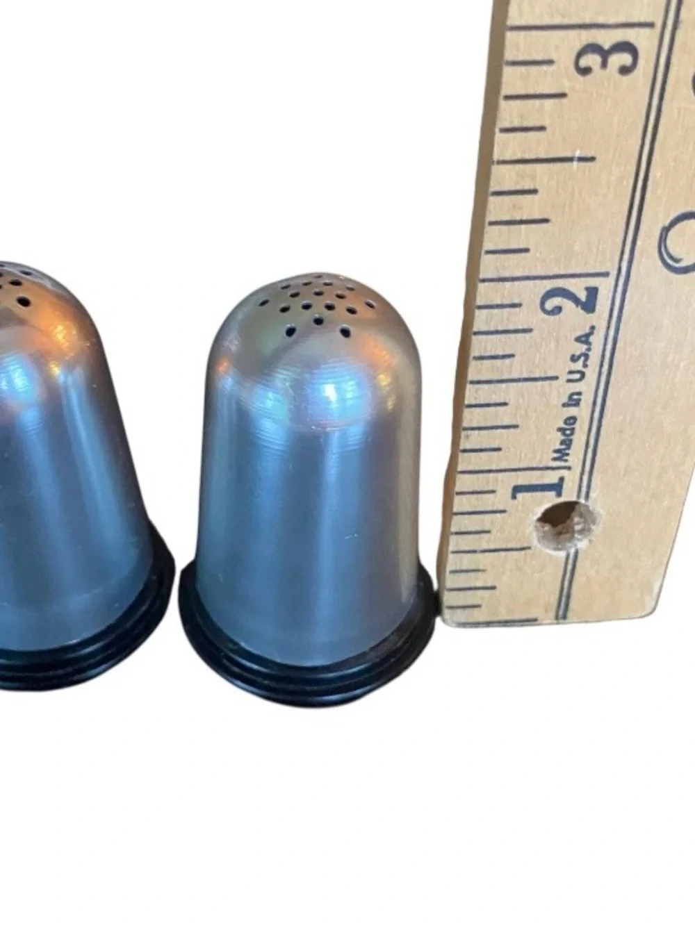 Vtg Salt Pepper Shakers Silver Aluminum Art Deco Mid Century MCM Grannycore 50s